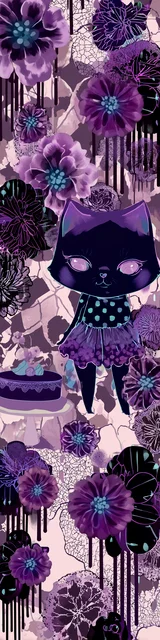 Free kawaii cats bookmark featuring a purple drip cat with flowers